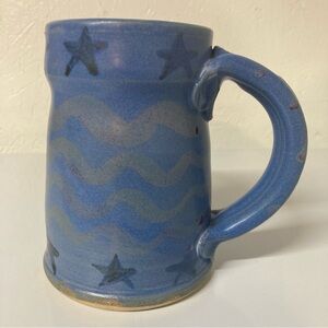 Mississippi Mud Pottery 2004 Handmade Blue Mug with Star Design 5.5” tall